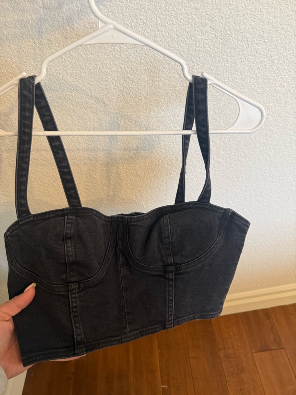 Denim Forum Black Bustier Crop Top with Straps
